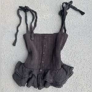 Black Top with Ruffle Hem and buttons